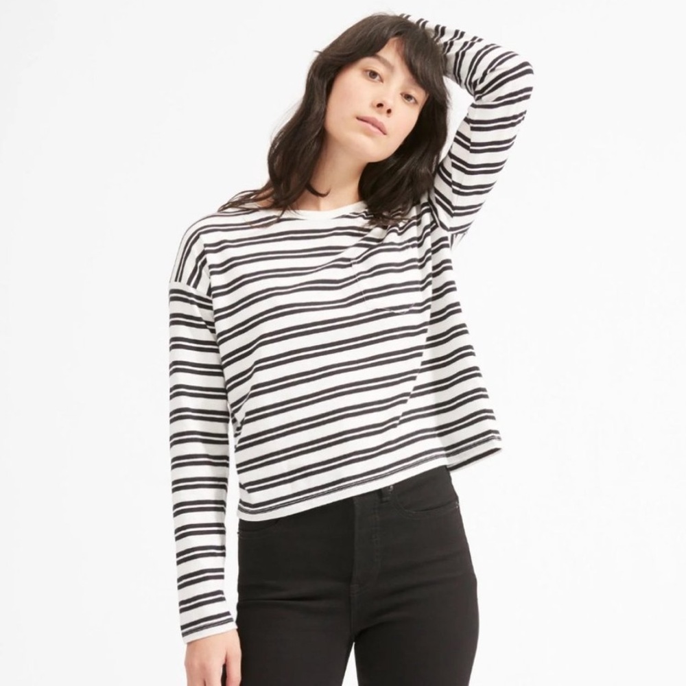 Everlane Black and White Striped Long Sleeve Tee